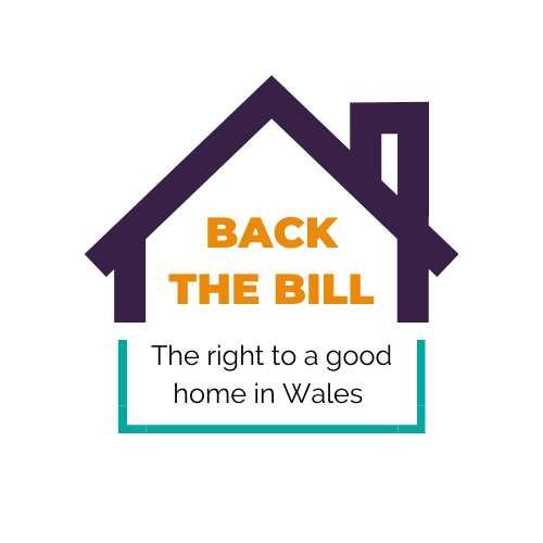 logo with a housing and text inside saying back the bill the right to a good home in wales